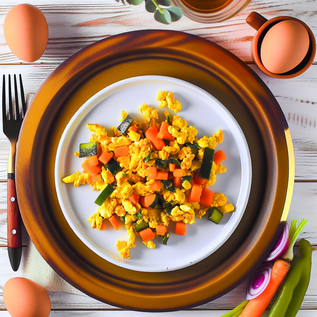 Egészséges tojásos rántotta zöldségekkel