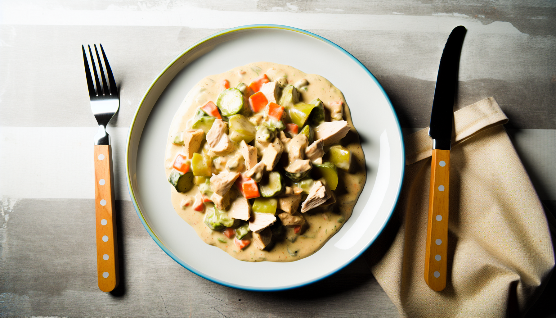 Tejszínes pulyka zöldségekkel